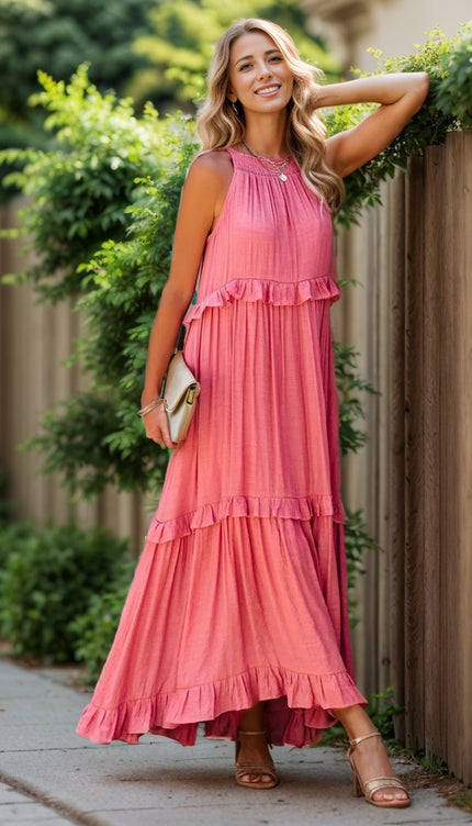 Modish Tiered Maxi Dress with Pockets