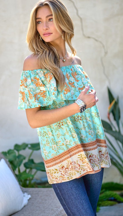 Modish Print Off Shoulder Smocked Top