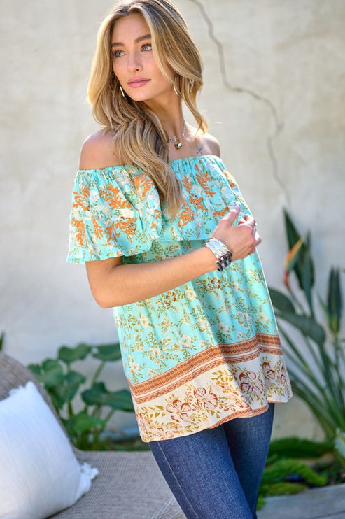 Modish Print Off Shoulder Smocked Top