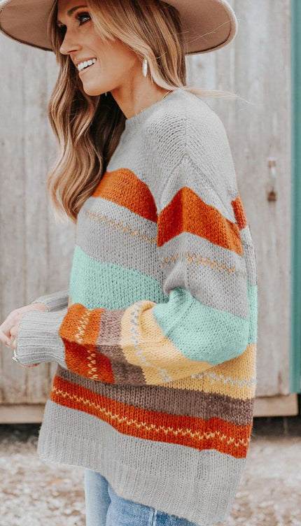 Color Block Round Neck Sweater