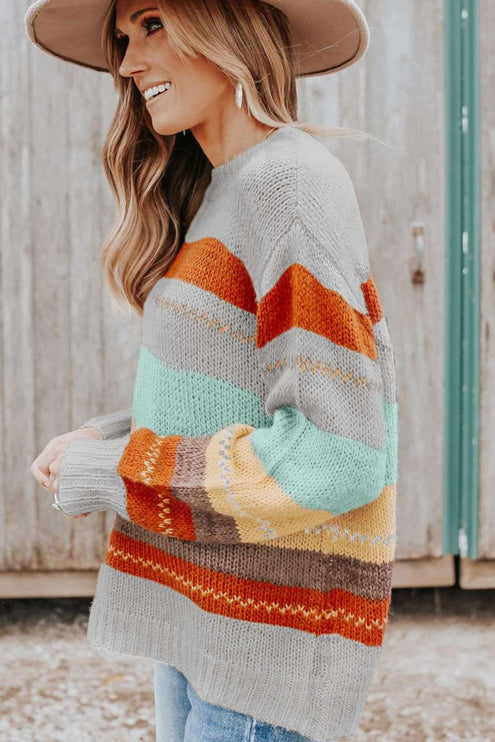 Color Block Round Neck Sweater