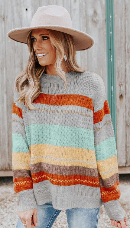 Color Block Round Neck Sweater