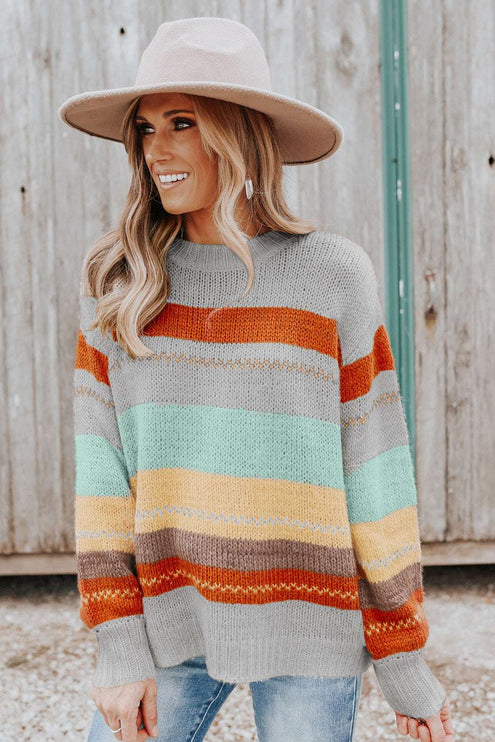 Color Block Round Neck Sweater