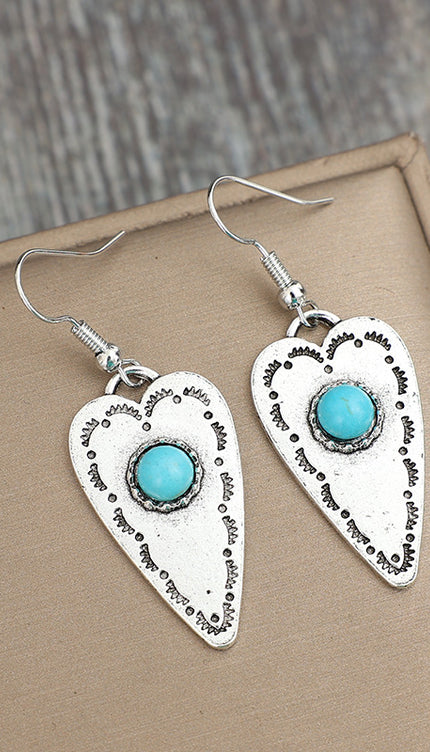 Alloy Turquoise Heart Dangle Earrings