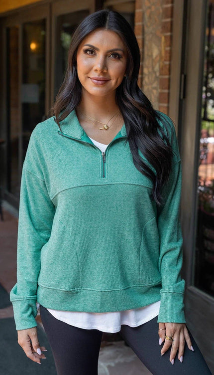 Cool Day Quarter Zip Pullover in Glade Green