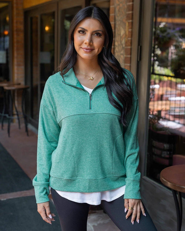 Cool Day Quarter Zip Pullover in Glade Green