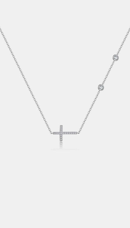 Zircon 925 Sterling Silver Cross Necklace-Modish