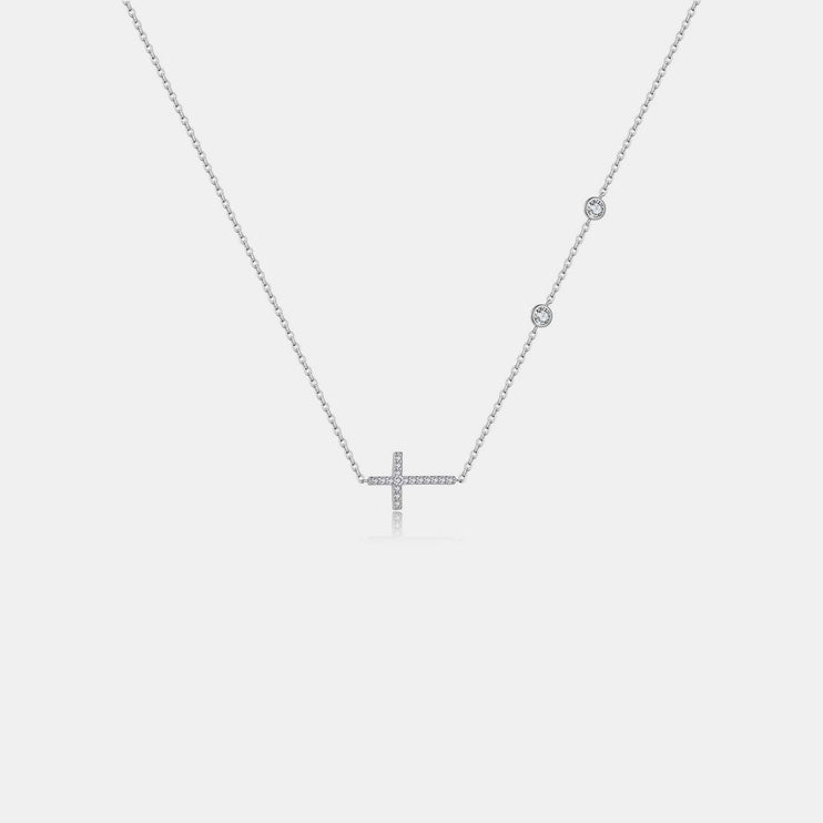 Zircon 925 Sterling Silver Cross Necklace-Modish