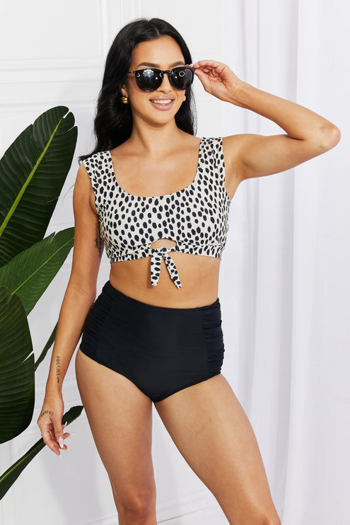 Marina West Swim Sanibel Crop Swim Top and Ruched Bottoms Set in Black-Modish