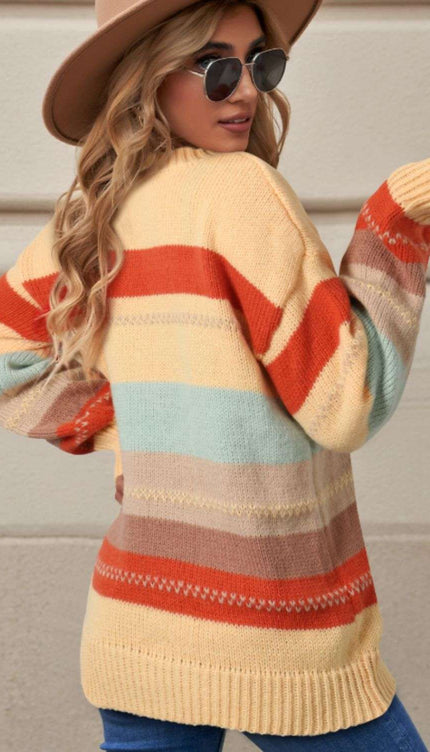 Color Block Round Neck Sweater