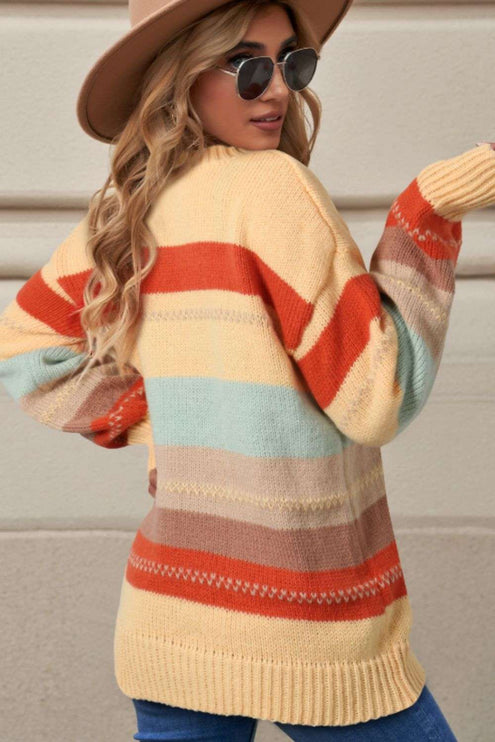 Color Block Round Neck Sweater