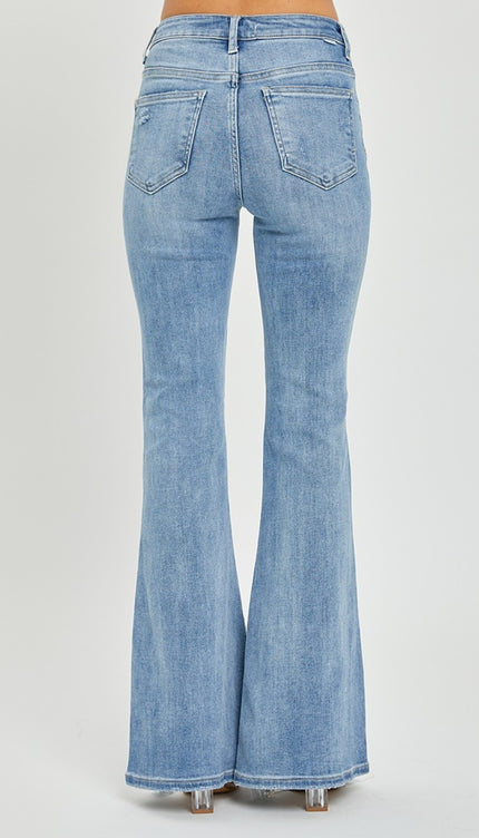 Risen Full Size High Rise Frayed Hem Flare Jeans