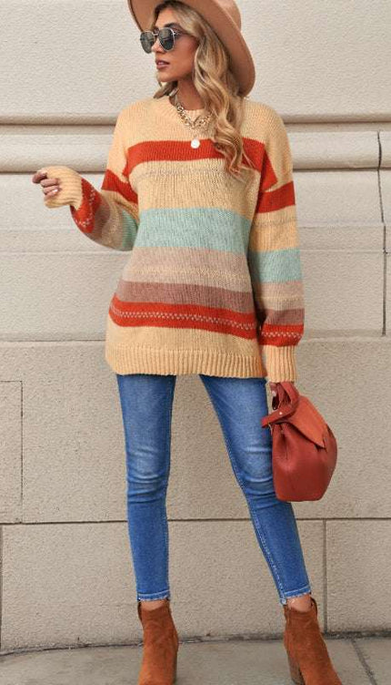 Color Block Round Neck Sweater