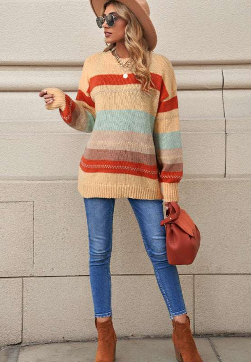 Color Block Round Neck Sweater