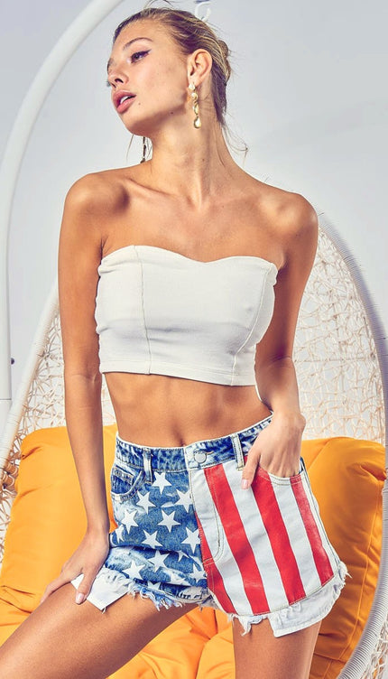 BiBi US Flag Theme Bleached Denim Shorts