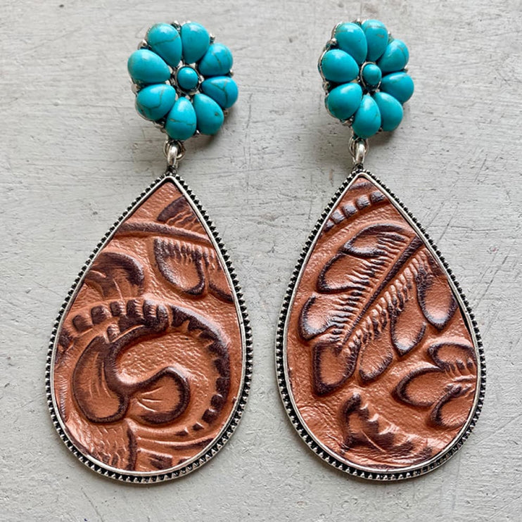 Modish Turquoise Flower Teardrop Earrings