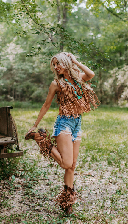 Suede Fringe Top -Brown