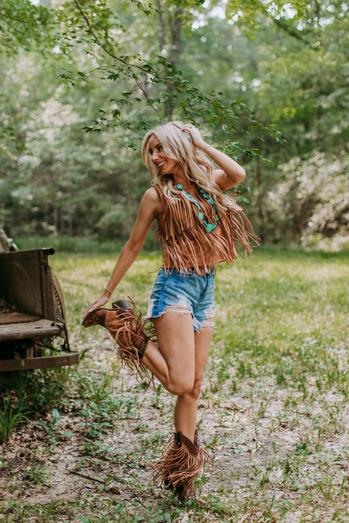 Suede Fringe Top -Brown