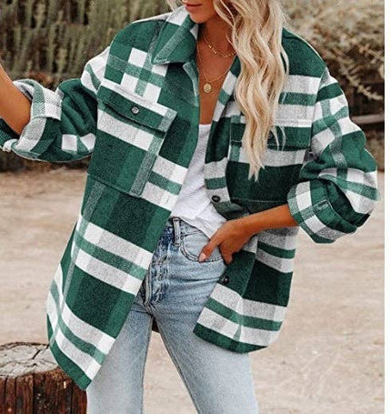 Women's Plaid Button Flannel Shirt Jacket