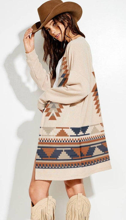 Aztec print Loose fit long sleeve Knit cardigan