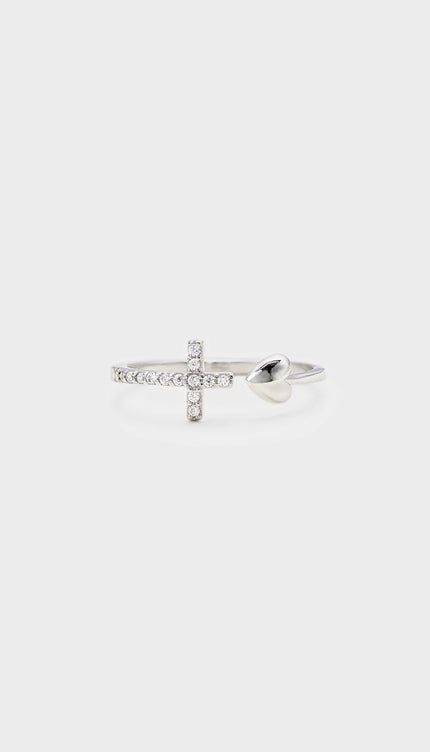 Heart Shape Cross Inlaid Zircon Open Ring