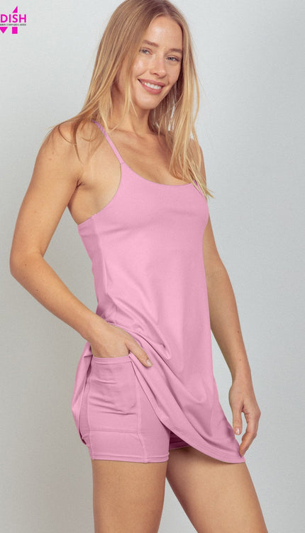 VERY J Sleeveless Active Tennis Dress with Unitard Liner-Modish