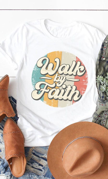 Walk By Faith Vintage Retro Graphic Tee-Modish