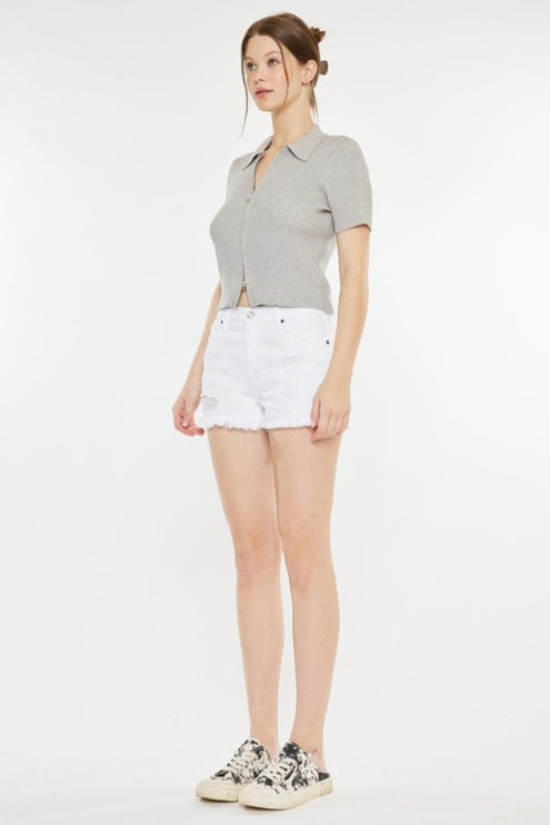 Kancan Raw Hem Distressed Denim Shorts-Modish