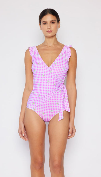 Marina West Swim Full Size Float On Ruffle Faux Wrap One-Piece in Carnation Pink-Modish