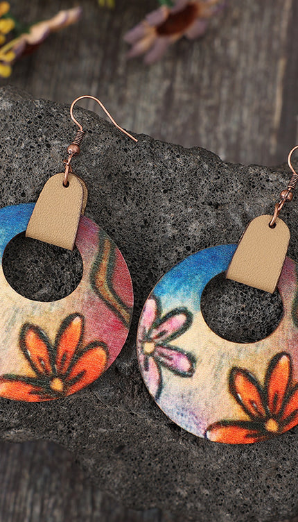 Wooden Flower Round Shape Earrings