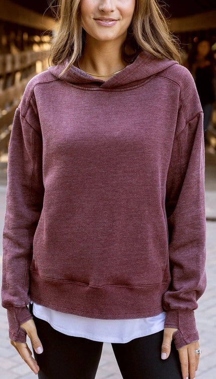 Vintage Washed Fleece Hoodie in Washed Wine