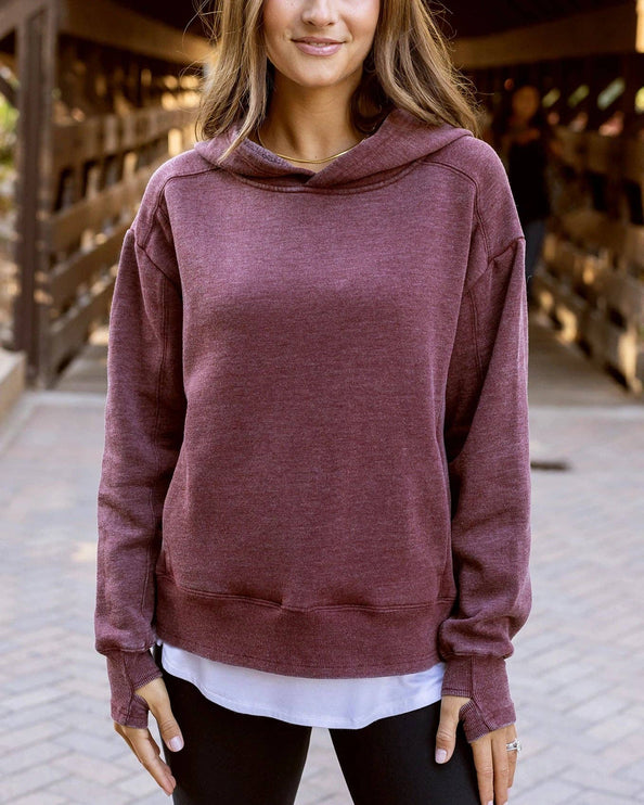 Vintage Washed Fleece Hoodie in Washed Wine