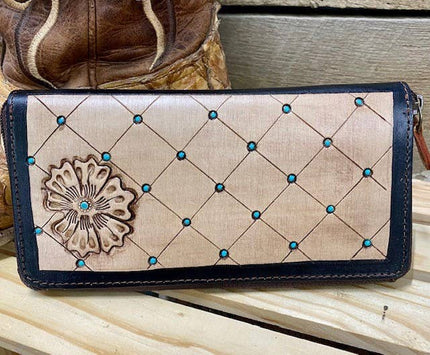 Turquoise Pearl Tooled Leather Western Wallet