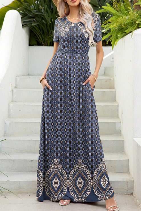 Modish Print Round Neck Maxi Dress-Modish