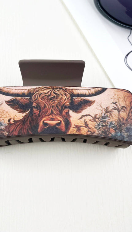 Western cowboy style cow head pattern PU leather Hair clips