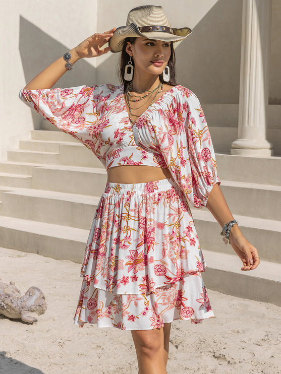 Modish Print Layered Skirt Set