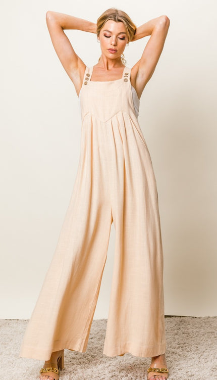 BiBi Texture Sleeveless Wide Leg Jumpsuit