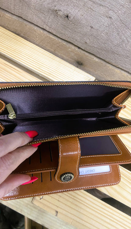 Leather Womens Wallet Wristlet RFID Protected