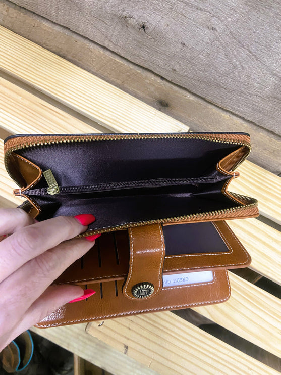 Leather Womens Wallet Wristlet RFID Protected