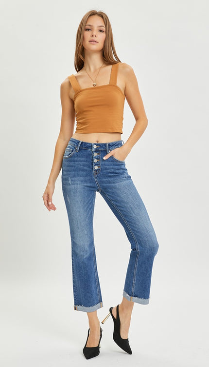 RISEN Full Size Button Fly Cropped Bootcut Jeans