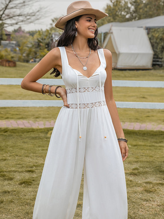 Rustic Chic Backless Wide Strap Wide Leg Jumpsuit