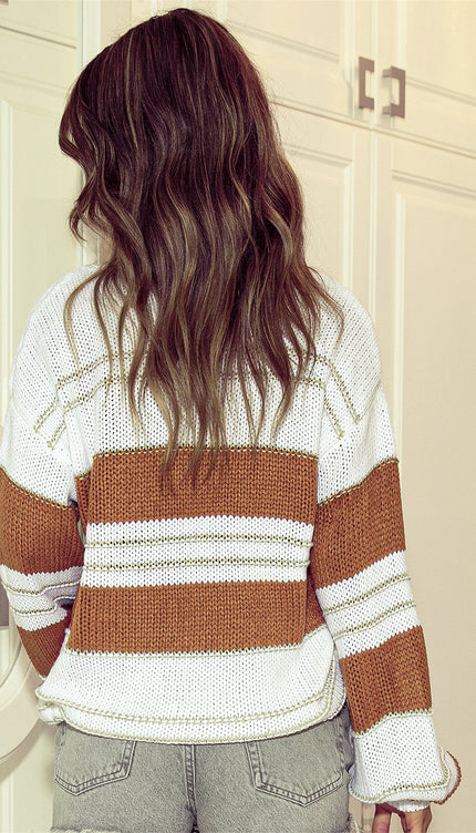 Striped Drop Shoulder Lantern Sleeve Sweater