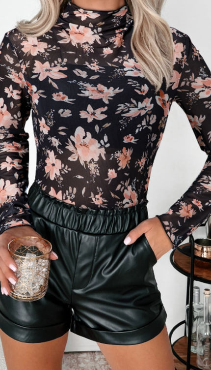 Floral Mock Neck Long Sleeve Blouse