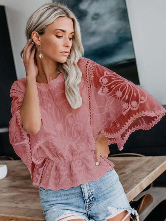 Modish Lace 3/4 Sleeve Blouse