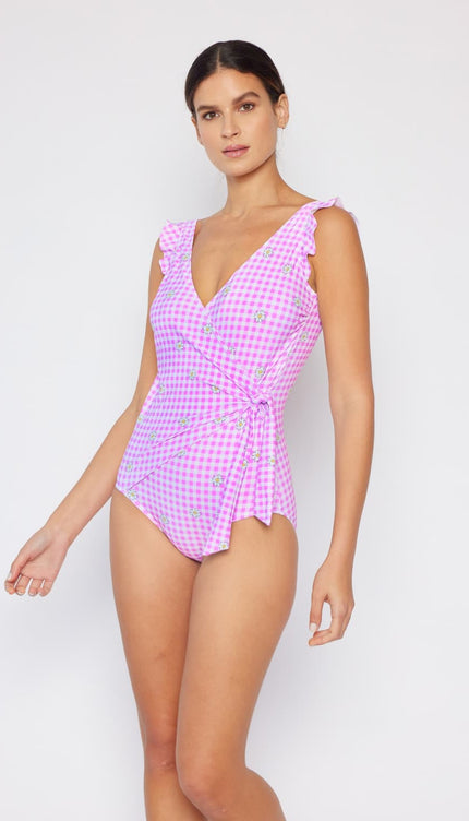 Marina West Swim Full Size Float On Ruffle Faux Wrap One-Piece in Carnation Pink-Modish