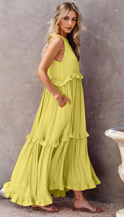 Modish Tiered Maxi Dress with Pockets