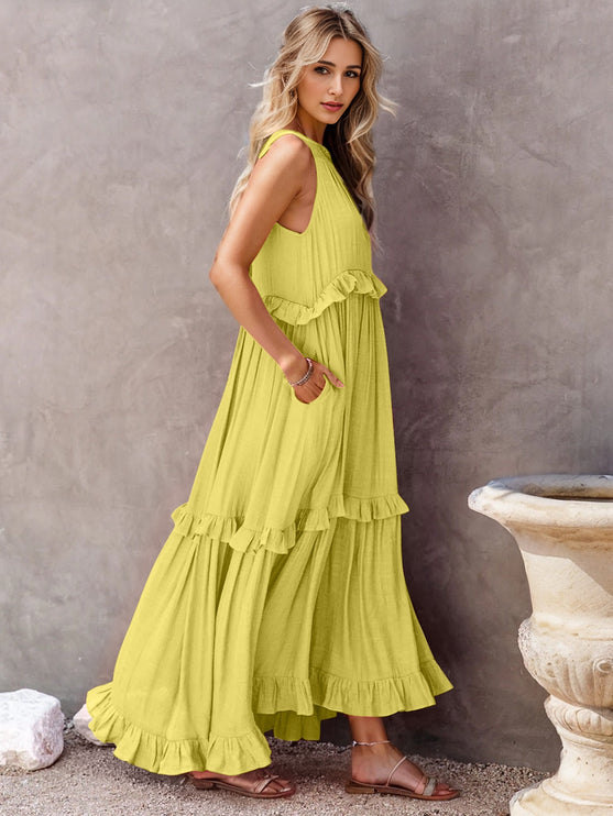 Modish Tiered Maxi Dress with Pockets