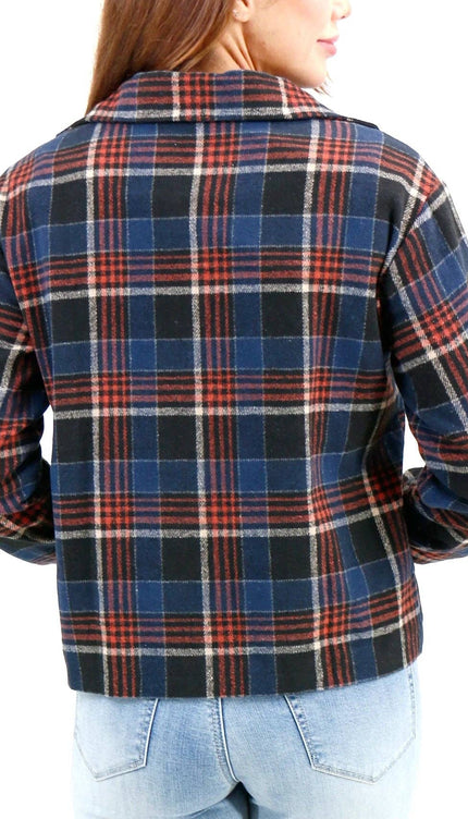 Flannel Plaid Jacket in Navy-Orange