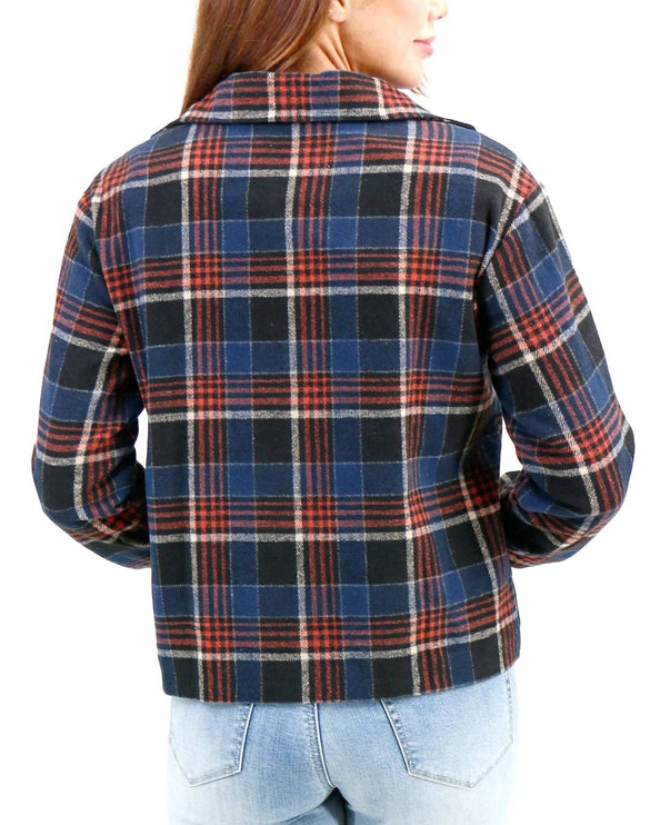 Flannel Plaid Jacket in Navy-Orange