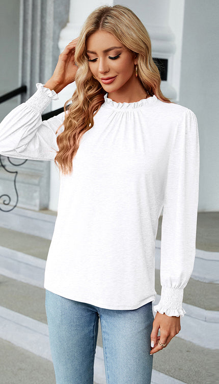 Round Neck Flounce Sleeve Blouse